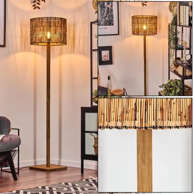 Produktbild von Obenetto Boho-Style Stehlampe aus Holz/Metall/Bast in Naturfarben/Schwarz