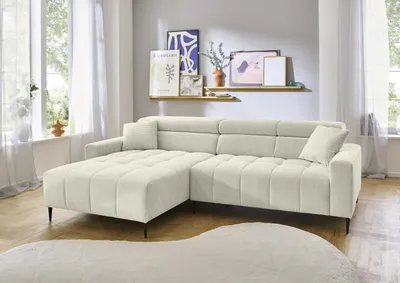 Produktbild von Wohnlandschaft >Stanislaw< elektr. Sitztiefenverstellung, feiner Cord creme - 256x100x180 (BxHxT)