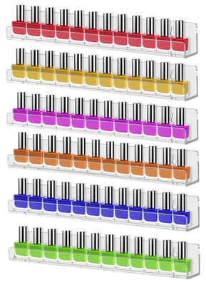 Produktbild von 6-teiliges, wandmontiertes Nagellackregal, transparente Acryl-Aufbewahrung für Nagellack, Acryl-Wandorganizer, Wandregal für 90 Flaschen, ätherische Öle, Farbe