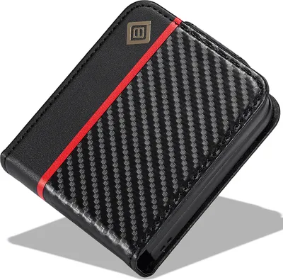 Produktbild von Hülle für Samsung Galaxy Z Flip 3 5G Kohlefaser Leder Schutzhülle mit Standfunktion Schwarz Horizontal Rot