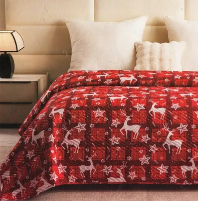 Produktbild von Baumwolle World Pikierte Weihnachts-Tagesdecke Renifere Sterne 170x210cm