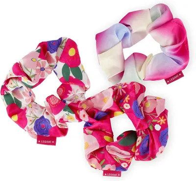 Produktbild von Set aus 3 Haargummis mit Blumenmotiv, Haarband und Bungee-Riemen aus Stoff mit Satin-Effekt