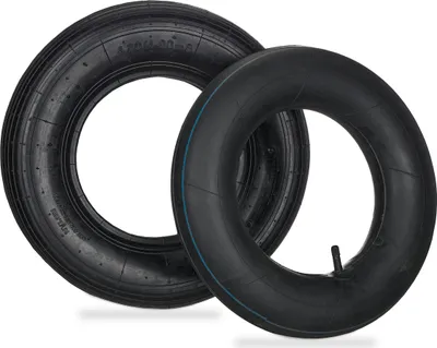 Produktbild von Relaxdays Schubkarrenrad mit Schlauch, Ersatzreifen profiliert, 4.00-8", luftbereift, für Schubkarre, bis 150kg, schwarz
