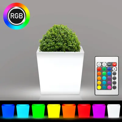 Produktbild von FLAMINGO | LED Blumentopf | 450x450mm | LED RGB | Akku | Beleuchteter Pflanztopf Blumenkübel Pflanzkübel Übertopf Kübel Lampe Gartentopf Gartenkübel