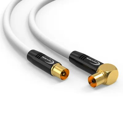 Produktbild von Antennenkabel Digital TV Kabel 135db Koax Stecker 90° Buchse VERGOLDET HD UHD Weiß 20m
