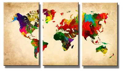 Produktbild von 4402 Weltkarte Leinwandbild 3-teilig 120x80 cm