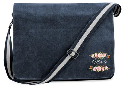 Produktbild von Huuraa Umhängetasche Merde französisch Blumen 14 Liter Vintage Navy Canvas Laptoptasche Geschenkidee