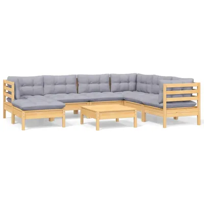 Produktbild von 8-tlg. Garten-Lounge-Set mit Grauen Kissen Kiefer Massivholz
