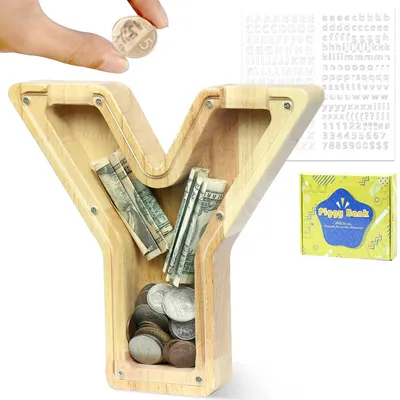 Produktbild von Personalisierte Spardose aus Holz mit dem Alphabet von A bis Z, eine kreative große Spardose als Geschenk für Geburtstage, Weihnachten und Thanksgiving.
