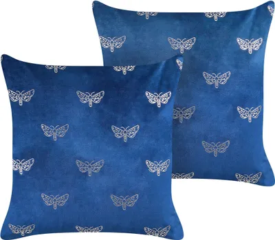 Obrázek produktu pro BELIANI Sada 2 dekorativních polštářů modré sametové 45 x 45 cm dekorační polštáře s motivem motýlů snímatelný potah s výplní