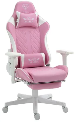 Produktbild von Chair Racing Chefsessel mit Fußstütze und ergonomsichen 4D-Armlehnen, ergonomischer Sportsitz Optik,Farbe:Rosa/Weiß
