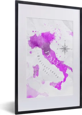 Produktbild von MuchoWow® MuchoWow® Gerahmtes Poster Weltkarte - Rosa - Italien 40x60 cm - Poster mit zchwarzem Bilderrahmen - Poster in Rahmen