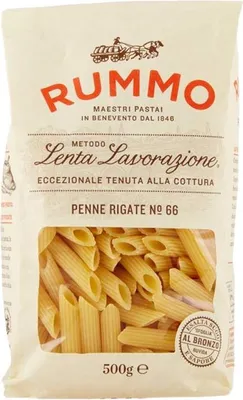 A bag of Rummo Penne Rigate No. 66 pasta.