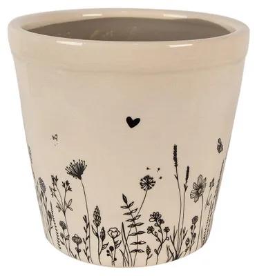 Productafbeelding van Clayre & Eef bloempot, diameter 21 cm, hoogte 20 cm, beige en zwart, keramiek, voor bloemen