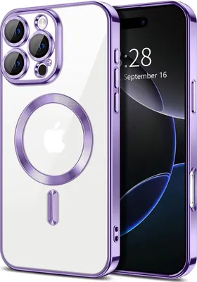 Immagine prodotto di Custodia trasparente magnetica per iPhone 16 Pro, compatibile con MagSafe, custodia protettiva galvanica con protezione della fotocamera Viola