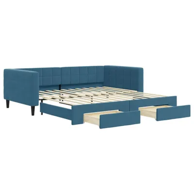 Produktbild von Tagesbett Ausziehbar mit Schubladen Blau 100x200 cm Samt