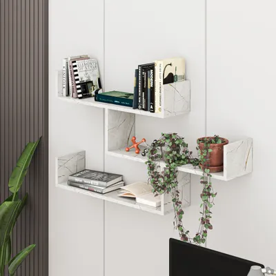 Produktbild von DECORTIE Tibet Wandregal Modernes Bücherregal Gold Marmor Effekt 120 x 23 x 66 cm