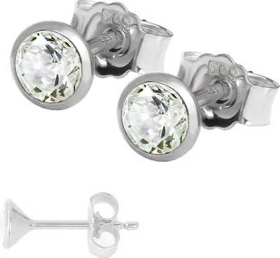 Produktbild von Paar Kleine Ohrstecker 4,0mm Weißgold 585 14 Karat Gold Ohrringe Zirkona Weiß