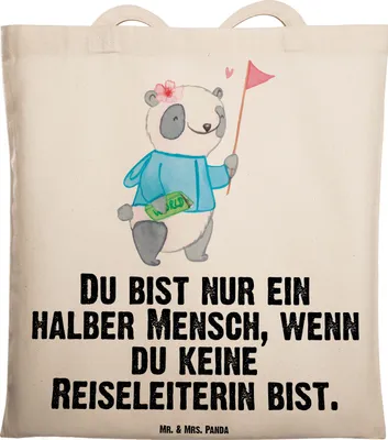 Produktbild von Mr. & Mrs. Panda Einkaufstasche Reiseleiterin Herz - Transparent - Geschenk, Uni Tasche, Jutebeutel, canvas, Tote Bag, Laptoptasche