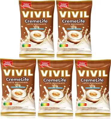 Produktbild von Vivil Creme Life Latte Macchiato Bonbons zuckerfrei 90g 5er Pack
