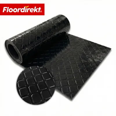 Immagine prodotto di Pavimento in PVC Floordirekt Check Quadra, 110 x 300 cm, antiscivolo e facile da pulire, effetto quadrato, taglio su misura, per garage, officine e magazzini, nero