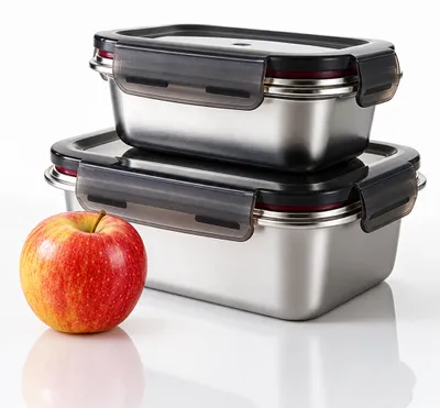 Produktbild von Vorratsdosen Edelstahl 2er Set mit Deckel (1300 ml + 650 ml)