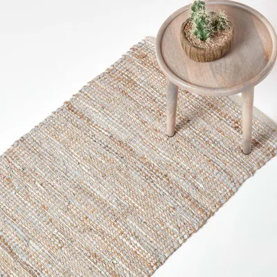 Obrázek produktu pro HOMESCAPES Kobercový běhoun Madras natural - Ručně tkaný koberec z konopí a recyklované kůže, 66x200 cm
