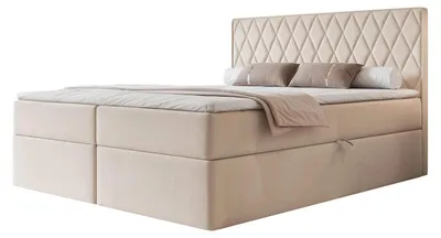 Produktbild von Boxspringbett PONTI 140x200 Rautensteppung Bettkasten Bonellmatratze Samt Cremeweiß
