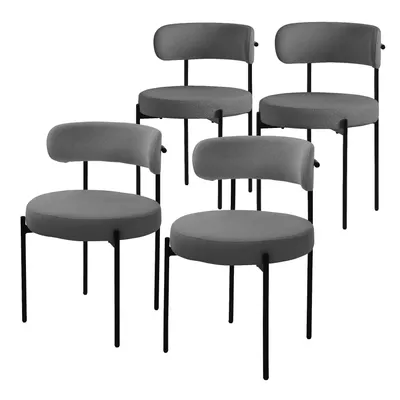 Produktbild von ML-Design Esszimmerstühle 4er Set, Küchenstuhl, aus Teddystoff Grau, Wohnzimmerstuhl mit Rückenlehne, Polsterstühle mit Metallbeinen, Loungesessel