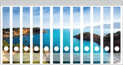 Produktbild von Wallario Ordnerrücken Sticker, selbstklebend für schmale Ordner, 12 Stück, Motiv Ibiza - Blick von einer Bucht aufs Meer