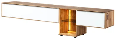 Produktbild von MASSIVMOEBEL24.DE Lowboard Wildeiche 240x43x55 natur geölt / Glas weiß WIEN #110