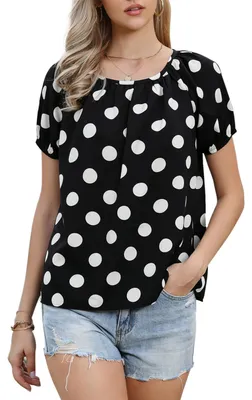 Image de Chemisier pour femmes - Imprimé à pois - Noir