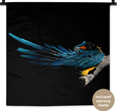 Produktbild von MuchoWow® Wandteppich Wandbehang Vogel - Federn - Zweig - Schwarz 60x60 cm Tapisserie Dekoration Wandtuch - Dekorationen - Wand Decke