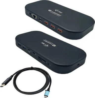 Produktbild von i-tec Thunderbolt 3/USB-C Dual 4K Docking Station + USB-C to DisplayPort Cable (1,5 m) + Power Delivery 60W, Kabelgebunden, Thunderbolt 3, 60 W, 3,5 mm, 10,1000,100 Mbit/s, Schwarz