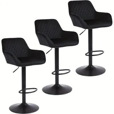 Obrázek produktu pro Barové stoličky - Barové židle - Stoličky - Vysoké židle - Židle do bistra - Sada 4 kusů, černá barva - Nastavitelné