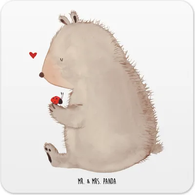 Produktbild von Mr. & Mrs. Panda Untersetzer für Gläser Bär Marienkäfer 6er Set - Weiß - Geschenk, coaster, Glas-Untersetzer, Teddy, Tischuntersetzer, Liebe, Getränkeuntersetzer