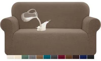 Immagine prodotto di Copertura elastica per divano, impermeabile, in tessuto jacquard, colore cammello, per divani a due posti