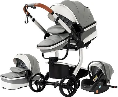 Produktbild von BrightWise Luxus Kinderwagen 3 in 1 van Kinderwagen - Kindersitz - Grau