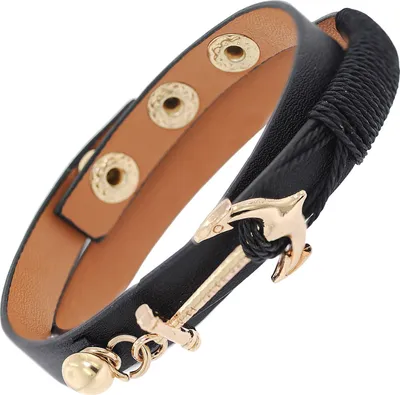 trendor 75803 Leder-Armband Schwarz mit goldfarbenem Anker 1