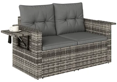 Produktbild von Outsunny 2-Sitzer Rattansofa mit Kissen Klappbar Seitentabletts Loungesofa