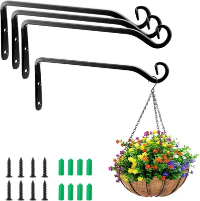 Image de Support mural pour plantes suspendues, lot de 4, stable et élégant, noir, 25 cm