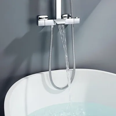 Obrázek produktu pro Termostatická sprchová baterie - Sprchová baterie - Baterie pro vanu - Směšovací baterie - Sprcha s dešťovým hlavicí - Nerezová ocel