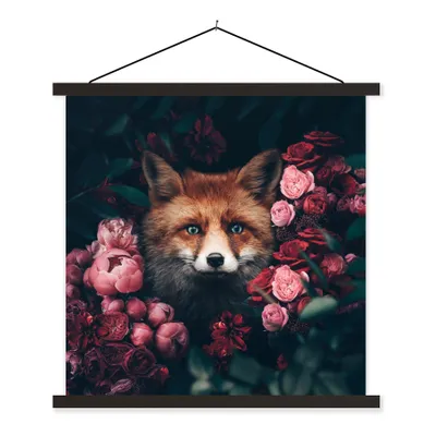 Produktbild von MuchoWow® Textilposter Fuchs - Blumen - Tiere 40x40 cm mit schwarzem Rahmen - Fotos