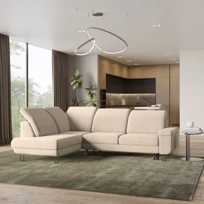 Zdjęcie produktu dla Masseno Narożnik LERMA L-S z funkcją spania i pojemnikiem na pościel Kształt L, Rozkładana sofa, Rogówka - Kremowy, MONOLITH 04