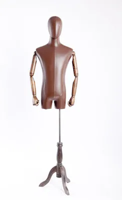 Produktbild von A-1T-G Mann Kunstlederbezug in Braun Schneiderbüste Torso Mann Egghead Arme und Finger aus Holz verstellbar