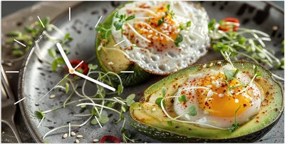 Produktbild von Wanduhr aus Glas mit Motiv Avocado Frühstück- 60 x 30 cm - inkl. Aufhängesystem