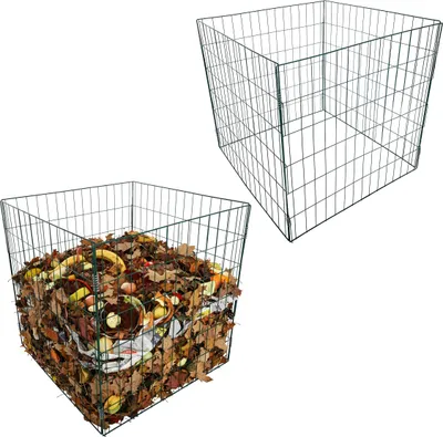 Produktbild von Relaxdays Komposter Metall, 2er Set, Biokomposter Garten, HBT 76x76x76 cm, pulverbeschichteter Drahtkomposter, grün