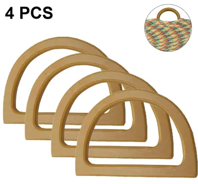 Produktbild von 4 Stück Ersatz-Taschengriffe aus Holz, D-förmig, für Handtaschen, Geldbörsen, handgefertigte Strandtaschen, Handtaschen, Strohtaschen und Geldbörsen