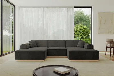 Produktbild von ALTDECOR Ecksofa in U-Form IREA-U1 301x165x80 cm Schwarz Corner Sofa Bett Eckcouch Couch L-Form Wohnlandschaft Cauchsofa