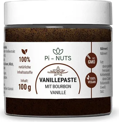 Produktbild von Pi-nuts Vanille Paste aus Bourbon-Vanillebohnen und Vanilla Extract - Intensives Aroma - Glutenfrei, keine Konservierungsstoffe - Zum Backen - 100 g